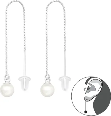 Produktbild von Durchzieher Ohrringe 925 Sterling Silber Silberfaden mit synthetischer Perle