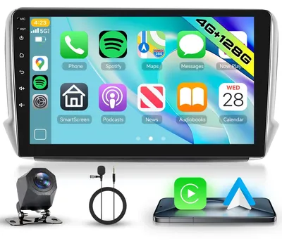 Image de Autoradio Android 4 Go + 128 Go pour Peugeot 208/2008, modèles de 2012 à 2018, avec Carplay sans fil et Android Auto