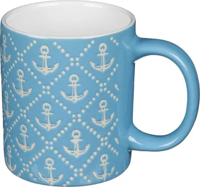 Produktbild von Kaffeebecher aus Steingut mit Anker- & Rautenmotiv ca. 325 ml