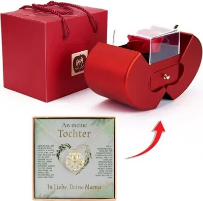 Immagine prodotto di Da madre a figlia - Collana simbolica 2in1 con cuore e quadrifoglio, amore e felicità con cristalli di zirconio, collana magnetica trasformabile in confezione regalo a forma di mela - KIARA_CLOVERIE_APPLEROSE