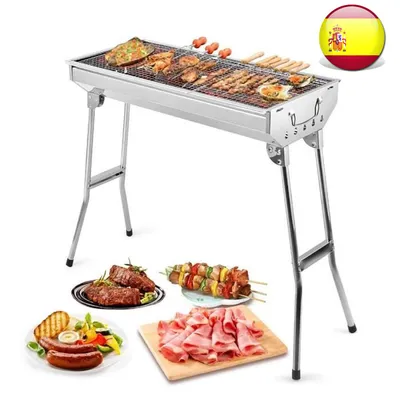 Produktbild von Tragbarer Holzkohlegrill, Klappbarer Grill Aus Edelstahl, Campinggrill Für 5-10 Personen Für Gartenterrasse Camping Picknick 73x33,5x70cm