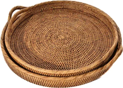 Produktbild von Famanu Servierplatte Rattan mit Griffen - 46 cm