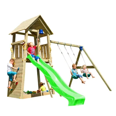 Produktbild von Spielturmking Spielturm BELVEDERE mit Rutsche + Doppelschaukel - Grün 1,50 m DH221