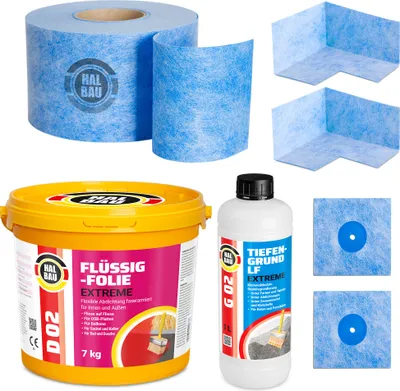 Produktbild von Dichtset Aussen Innen Flüssigfolie 7kg Dichtband 10m Ecken Tiefengrund Set H312