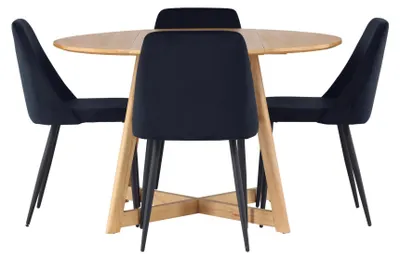 Image de Yakidon ensemble pour salle à manger table à manger avec rallonge brun 4 chaises velours noir.