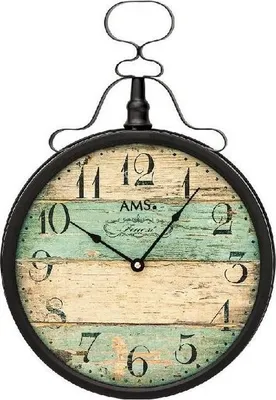 Image de AMS 9532 Horloge murale quartz analogique vintage rétro shabby aspect bois