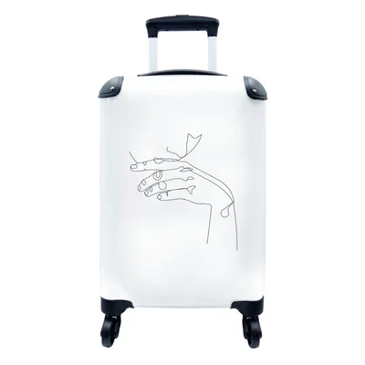 Produktbild von MuchoWow® Koffer Handgepäck Trolley Rollkoffer Kleine Reisekoffer mit 4 Rollen - Strichzeichnung - Hand - Gesicht - Cabin Size < 55x40x23 cm & 55x40x20 cm - Fotokoffer - Kabinenkoffer - Boardgepäck - Reise-Box - Reisekoffer - Reisegepäck - Koffer mit Bild - Trolley für Kinder