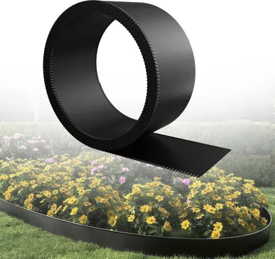 Produktbild von UISEBRT Schwarz Flexibel Rasenkante Beetumrandung 15m Länge 15cm Höhe Metall Gartenumrandung Beeteinfassung für Rasen, Mähkante, Blumenbeet