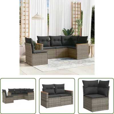 Produktbild von The Living Store 5-tlg. Garten-Sofagarnitur mit Kissen Grau Poly Rattan