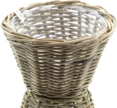 Produktbild von VAN DER LEEDEN Rattan Übertopf Grau konisch mit Folienauskleidung Ø 18 cm