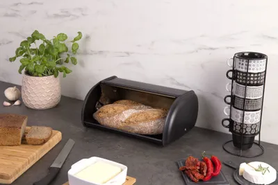 Produktbild von 5five Simply Smart Brotkasten Black Edition, Brotkorb, Rollbrotkasten, Weißblech, Schwarz, für 600 g Brot, 136319