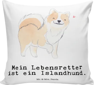 Produktbild von Mr. & Mrs. Panda Kuschelkissen Islandhund Lebensretter - Weiß - Geschenk, kissen bedruckt, Sofakissen, 40x40, Kuschel, Sofa, Isländischer Schäferhund