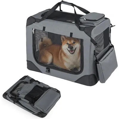 Produktbild von Tierbedarf, Hunde, Hundetransport, Hundetransportbox, Hundebox, Auto, Transportbox, faltbar, Größe M, 72 x 52,5 x 52,5 cm, Grau