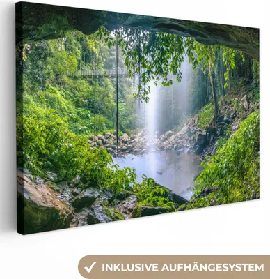 Produktbild von OneMillionCanvasses® - Leinwandbilder - 150x100 cm, Dschungel - Regenwald - Wasser - Wasserfall - Pflanzen, Wandbilder Kunstdruck Wanddekoration