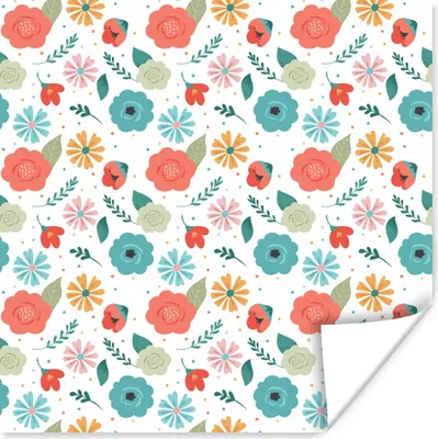 Produktbild von MuchoWow® Poster Blumen - Blätter - Muster 50x50 cm - Wohnzimmerdekoration