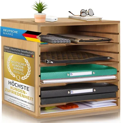 Produktbild von Dimono Bambus Schreibtisch Organizer & Büro Dokumentenablage – Ablagesystem aus nachhaltigem Holz mit flexiblen Fächern (25x26x36 cm)