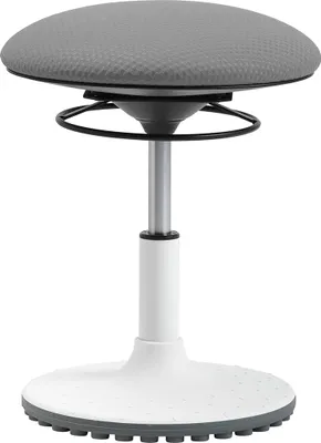 A studio shot of a gray and white adjustable stool.