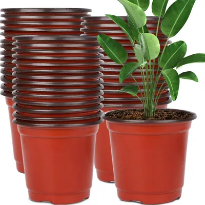 Image de 130 pots de jardin en plastique rouge de 15 cm, pots de culture, pots de fleurs en plastique