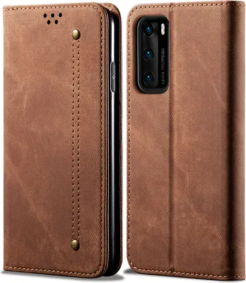 Produktbild von Huawei P40 Hülle, LaimTop Denim Leder Brieftasche Magnetverschluss Flip Bookstyle Schutzhülle mit Standfunktion für Huawei P40 Huawei P40 Braun