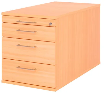 Produktbild von Rollcontainer abschließbar BxTxH 428x800x512 mm 1 x  Utensilienfach, 3 Schubladen, buche