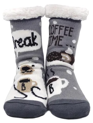 Produktbild von Kuschelsocken Hausschuhe Damen Winter Warm ABS Sohle Anti-Rutsch Thermosocken Grau mit Bär 35-41 1 Paar