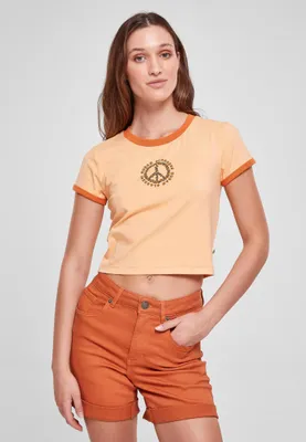 Produktbild von Urban Classics - Damen Stretch Jersey Cropped T-Shirt PALEORANGE/VINTAGEORANGE 4XL