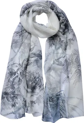 Produktbild von Clayre & Eef Gemusterter Damenschal 50x160 cm Grau Synthetisch Blumen