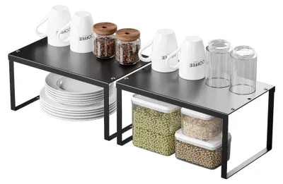 Produktbild von Küchenschrank-Organizer, 2er-Set, ausziehbares Gewürzregal, stapelbare Ablagen, Metall