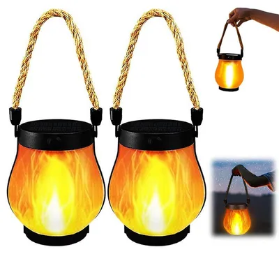 Produktbild von 2 Stück Flammen-Solarlaterne, Solar Laternen für Draußen, realistische Flammeneffekte, 1500 mAh, 2-in-1: Solarladung + USB wiederaufladbar