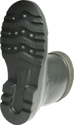 The sole and lower part of a green boot is shown against a white background.