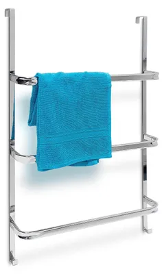Produktbild von Relaxdays Handtuchhalter mit 3 Stangen, HxBxT:85x54x11,5cm, ohne Bohren, Edelstahl-Optik, 2 Haken, Bad/Küche, silber