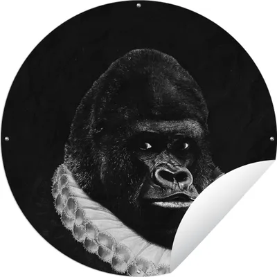 Produktbild von MuchoWow® Gartenposter Outdoor-Poster Rund Malerei - Gorilla - Schwarz - Weiß Ø 150 cm Gartendeko Rundes Poster draußen