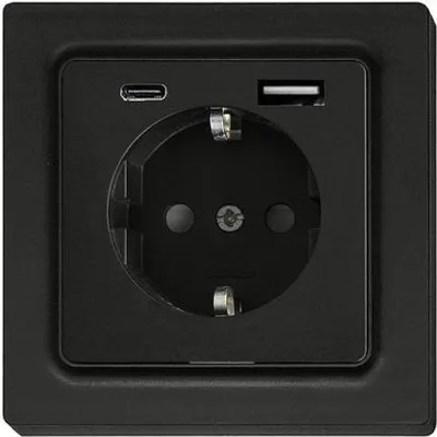 Produktbild von Eltako Schutzkontakt-Steckdose anthrazit matt DSS55E+USBA+C-am (30055900)