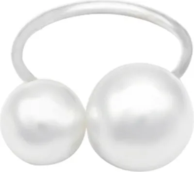 Produktbild von Frauen Mode Zwei Faux Perlen Öffnung Legierung Finger Ring Schmuck Geschenk für Hochzeit Party-Silber