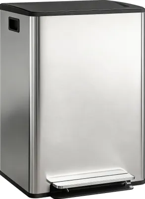 Image de HOMCOM Poubelle à double compartiment 2 x 30L, poubelle de cuisine à pédale tri sélectif en acier inoxydable, seaux intérieurs, couvercle à fermeture douce et maintien en ouverture, poignées, argent