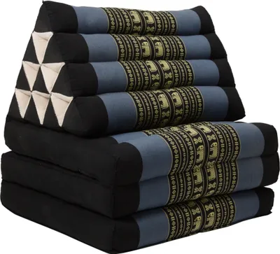 Zdjęcie produktu dla Fine Asianliving Tajska poduszka trójkątna 3 warstwy wypełnienia kapok 50x175x8cm czarny słoń tajski poduszka mata do medytacji materac kapok 301-A06