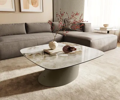 Produktbild von DELIFE Couchtisch Edge Boot 90x90 cm Keramik Minas Melange Conis Metall Effektfinish Titan
