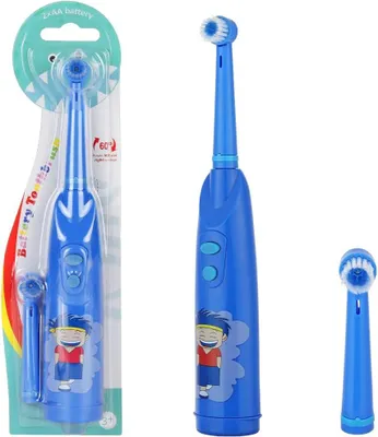 Produktbild von Elektrische Kinderzahnbürste mit 2 Aufsteckbürsten, weichen Borsten, wasserdicht IPX5, batteriebetrieben, leise, für Kinder von 5-12 Jahren
