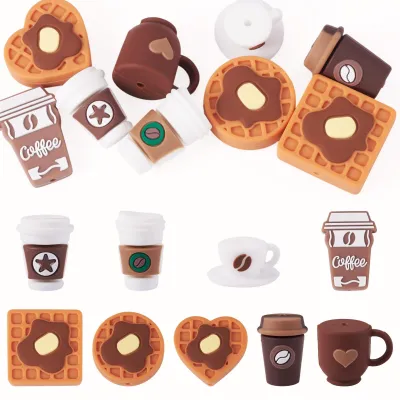 9 Stück 3D Kaffee Silikon Perlen für DIY Schmuck