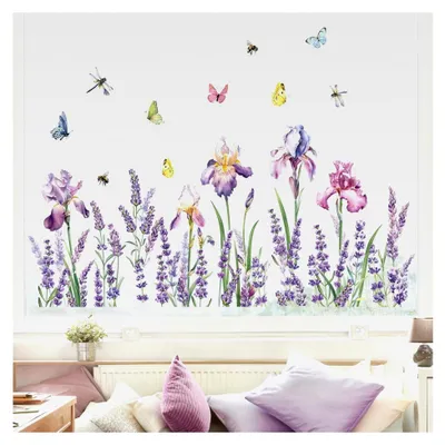 Produktbild von Fensteraufkleber Blumen Lavendel Fensterbilder Frühling Fenster Abziehbilder Pflanzen Anti-Kollision Fensterfolie Glas Fensterdeko