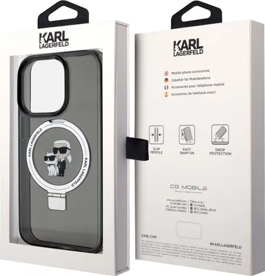 Obrázok produktu pre Puzdro MagSafe pre Apple iPhone 15 Pro Max - Pevný zadný kryt Karl Lagerfeld Ring Stand Karl & Choupette - Čierne