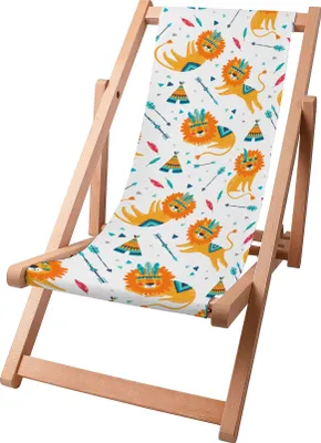 Produktbild von Dreamroots Kinder Liegestuhl klappbar Holz bis zu 130 kg, Sonnenliege klappbar mit 3-stufiger Neigungsregulierung der Rückenlehne, Sleepy Lions