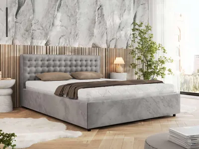 Produktbild von MKS MEBLE Polsterbett Doppelbett PAVO CLASSIC Bett mit Stauraum Gasdruck-Mechanismus Stauraumbett 160x200 Hellgrau Velvet