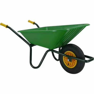 Produktbild von Gartenkarre 90 Liter, Polypropylen-Mulde gelbe Felge, lack. Rahmen, Kippbügel