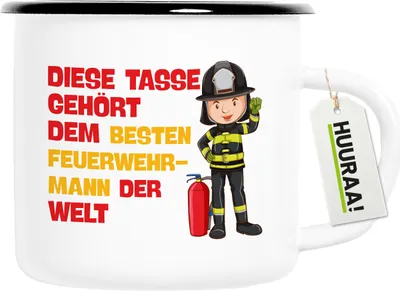 Produktbild von Huuraa Emaille Tasse Tasse gehört dem besten Feuerwehrmann der Welt 300ml Vintage Campingbecher Geschenkidee