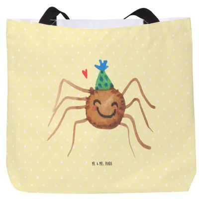 Produktbild von Mr. & Mrs. Panda Beutel Spinne Agathe Party - Gelb Pastell - Geschenk, Tote Bag, Motivation, Selbstliebe, Tasche, Reisetasche, Glück, Laptoptasche, Wunder, Strandtasche
