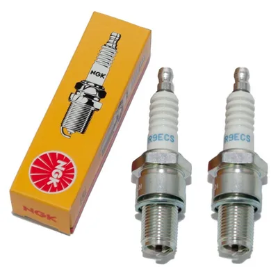 Zdjęcie produktu dla Zestaw świec zapłonowych NGK 2x BR9ECS z tłumieniem zakłóceń, długość 19,0 mm, gwint Ø 14,0 mm, sześciokąt 20,8 mm, odstęp między elektrodami 0,75 mm, wartość cieplna 9, 3570/4677
