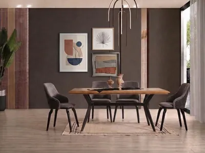 Image de Ensemble de salle à manger comprenant une table et 4 chaises, en bois, de couleur marron et noir