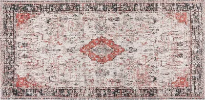 Produktbild von BELIANI Teppich aus Baumwolle Polyester 80 x 150 cm Rot und Beige Orientalisches Muster Vintage Wohndekor