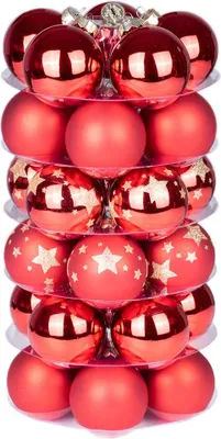 Produktbild von Weihnachtskugeln 30 Stk 6cm Merry Red mit Sternen